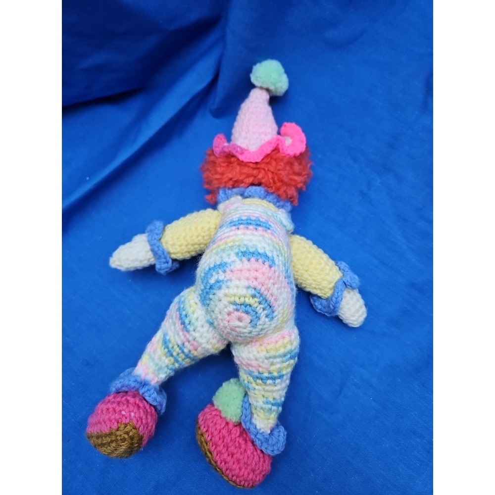 Vintage Handmade Crocheted Plush Clown Doll Folk Art 14" - Picture 3 of 6